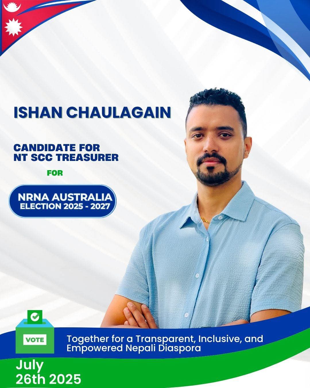 इशन चौलागाईंको गैरआवासीय नेपाली संघ उत्तर क्षेत्र अष्ट्रेलियाको कोषाध्यक्ष पदमा उम्मेदवारी घोषणा